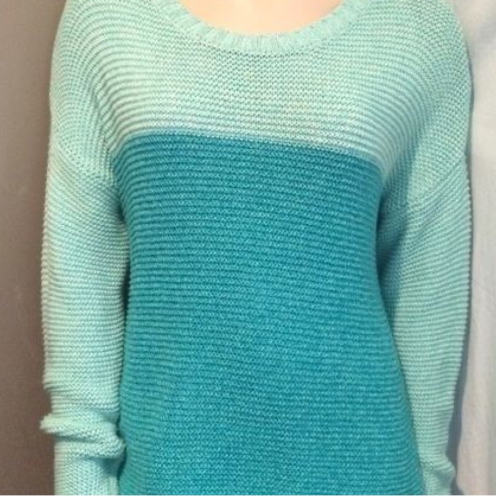 Forever 21 Mint Color Blocked Chunky Knit Sweater